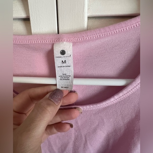 Yogalicious Tie front crop top-Pink-Medium Yoga Activewear Soft flowy casual - Picture 2 of 6